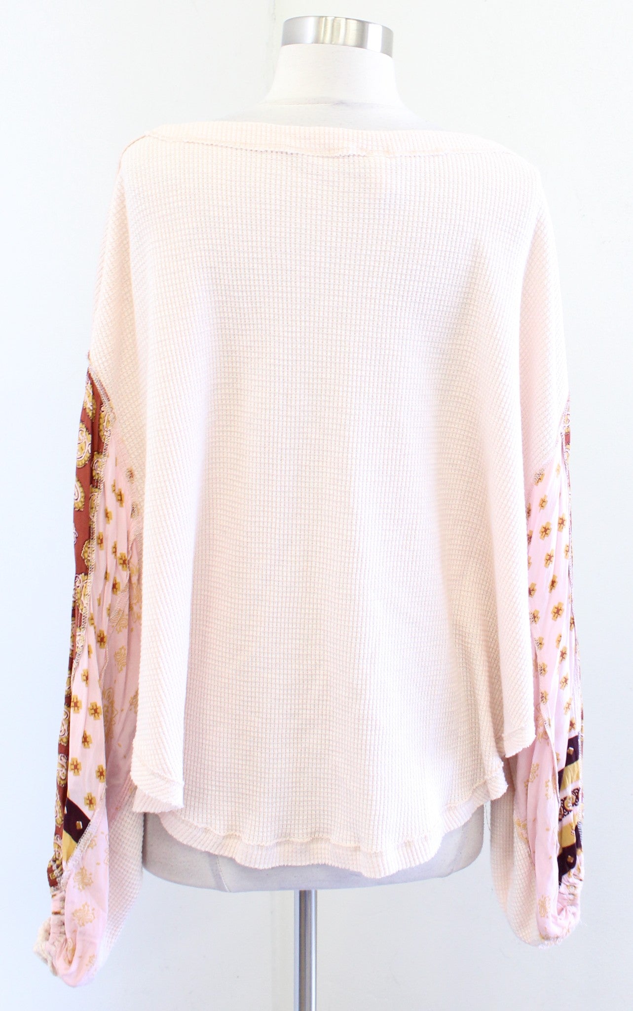 We the Free Free People Blossom Thermal in Rose Size S Patchwork Balloon Sleeve