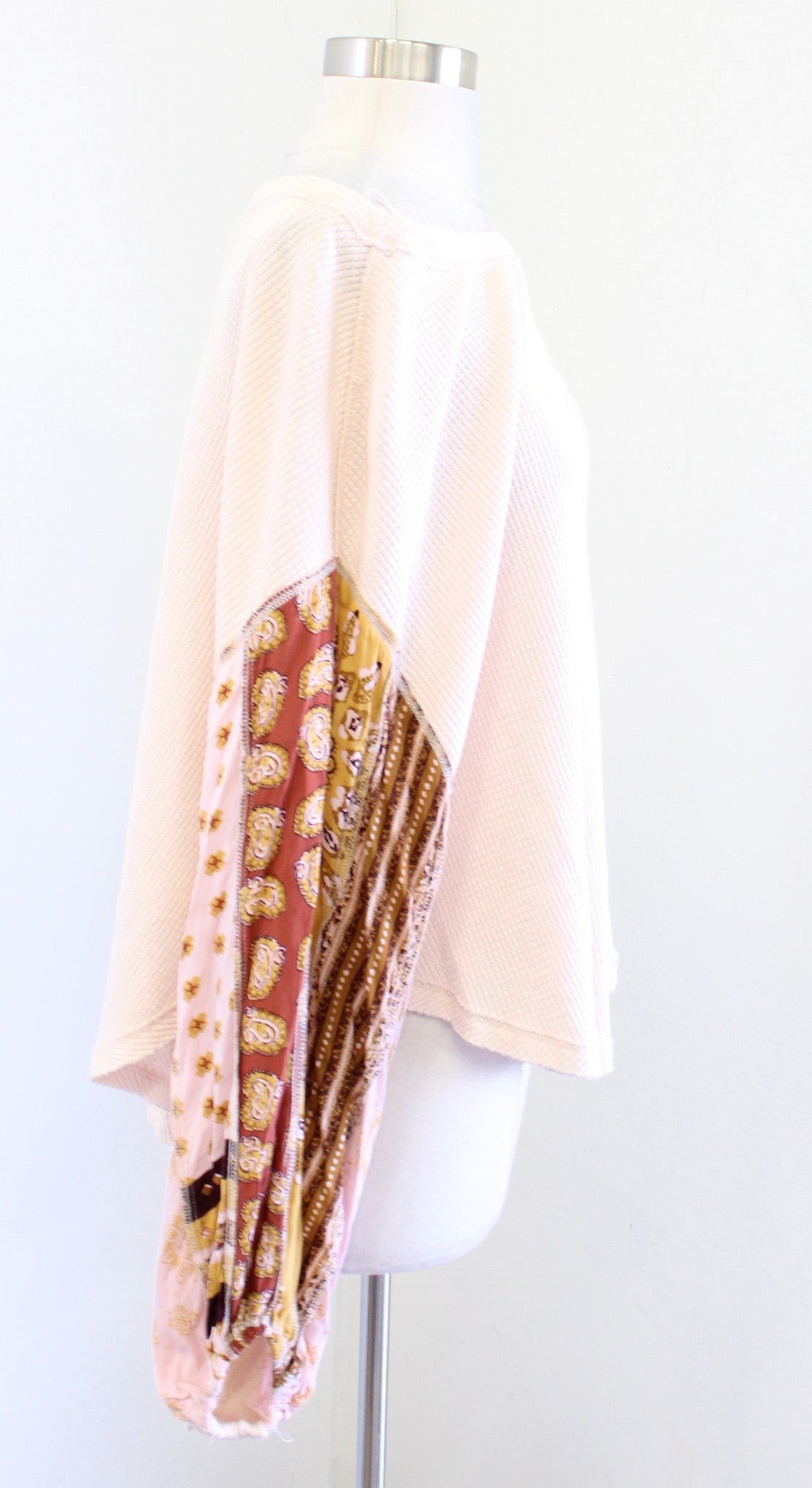 We the Free Free People Blossom Thermal in Rose Size S Patchwork Balloon Sleeve