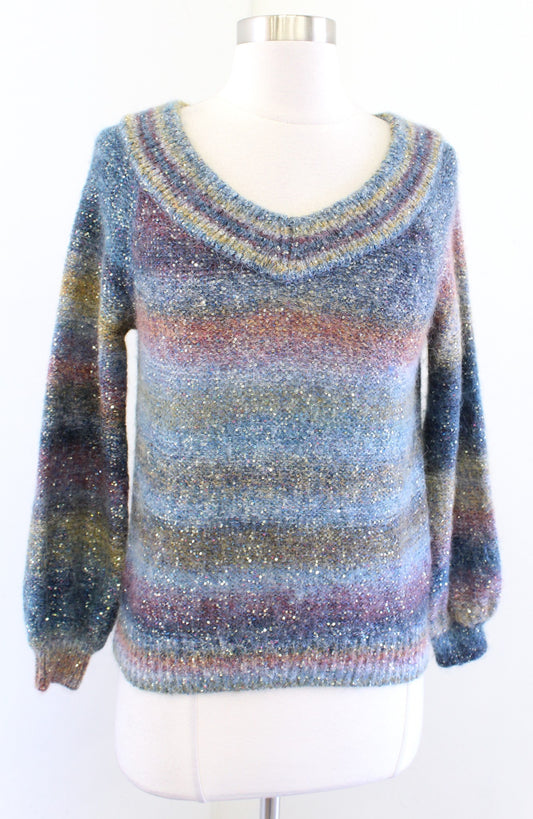 Banana Republic Ombre Striped Sequin V Neck Sweater Alpaca Wool Size XS Blue