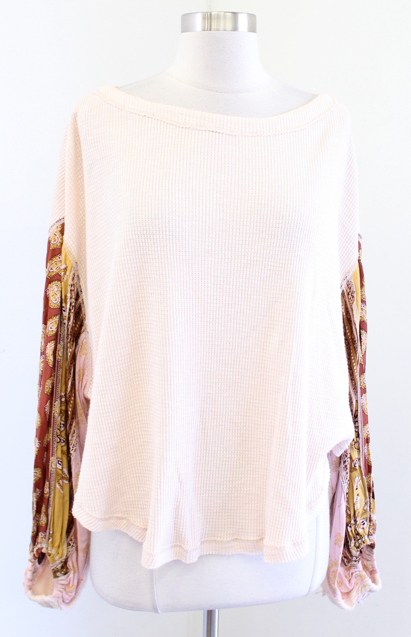 We the Free Free People Blossom Thermal in Rose Size S Patchwork Balloon Sleeve
