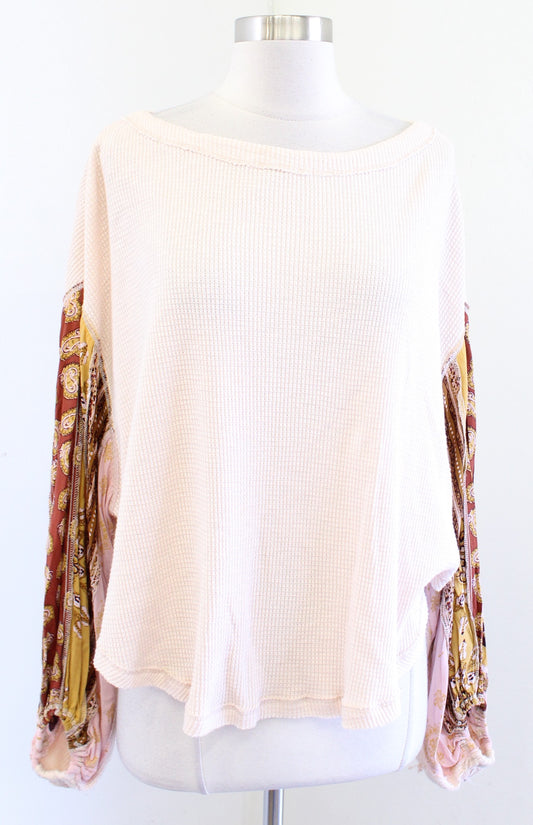 We the Free Free People Blossom Thermal in Rose Size S Patchwork Balloon Sleeve