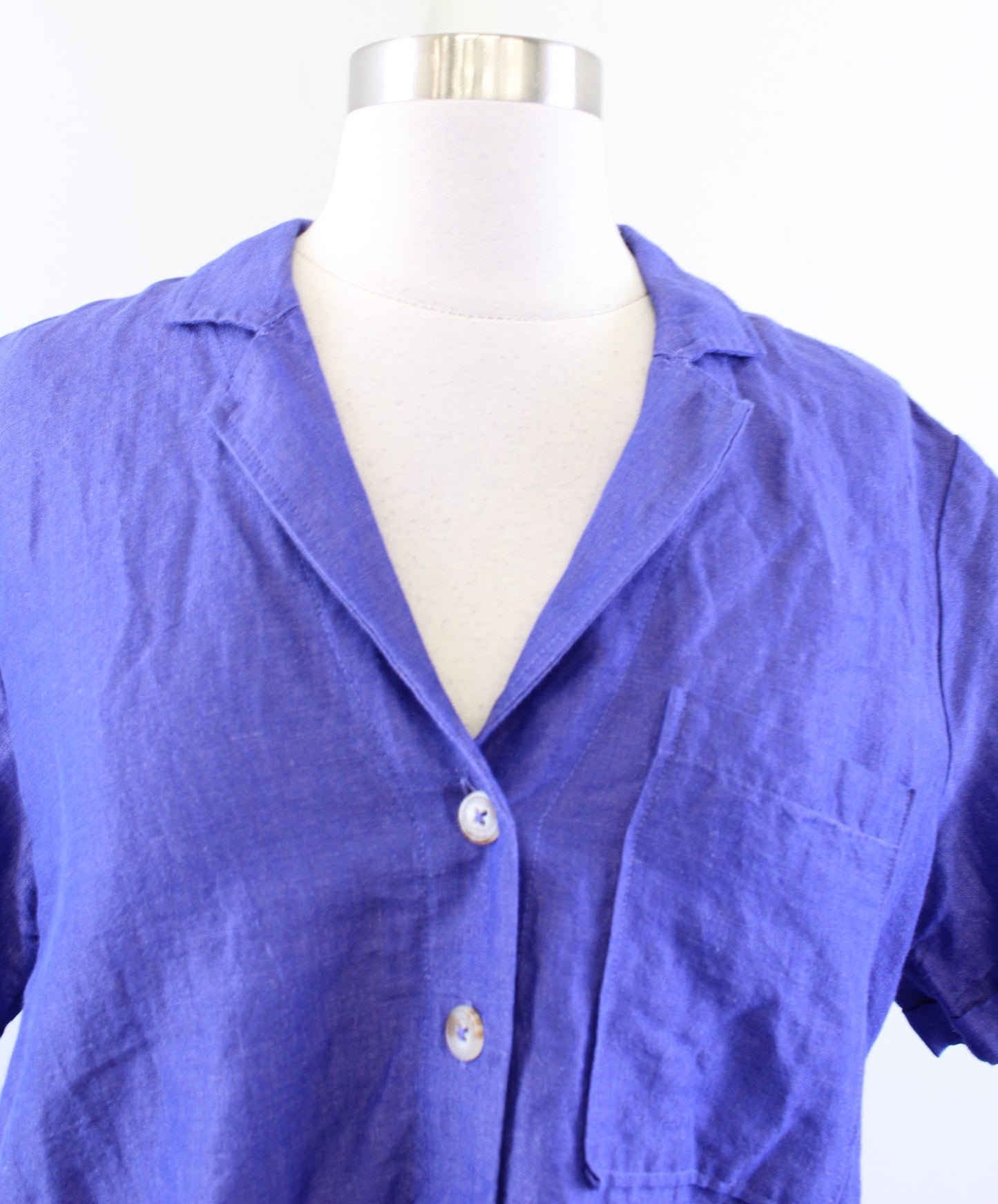Maeve Anthropologie Purple Linen Blend Short Sleeve Button Down Shirt Blouse S