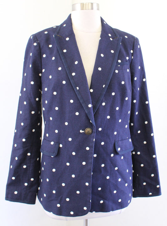 Boden Womens Navy Blue White Polka Dot Blazer Suit Jacket Size US 8R 8 Nautical