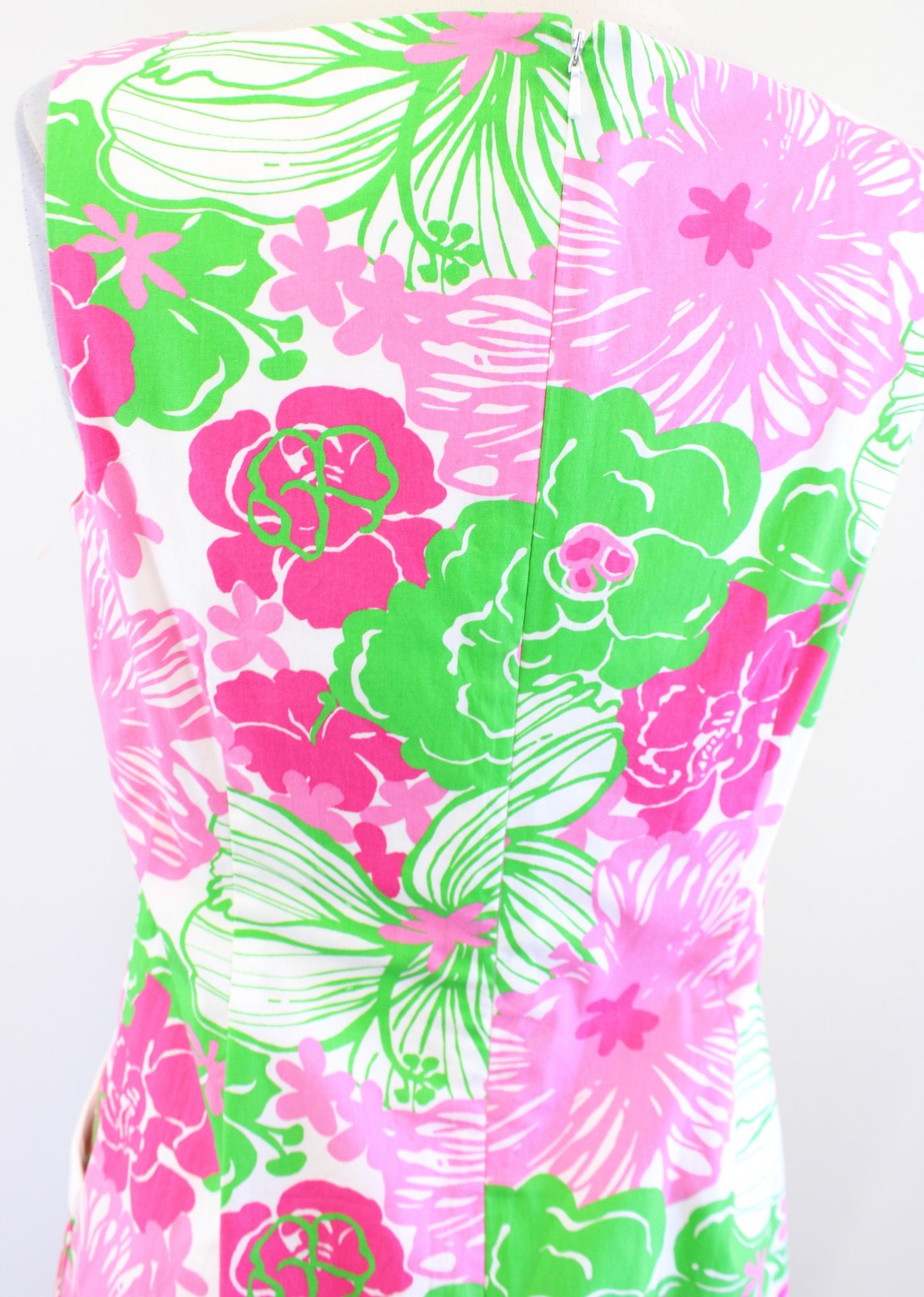 Lilly Pulitzer Pink Green White Bold Floral Print Bow Trim Shift Dress Size 2