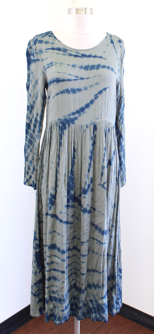 Dolan Anthropologie Eliska Green Blue Tie Dye Printed Maxi Dress Size XS Midi