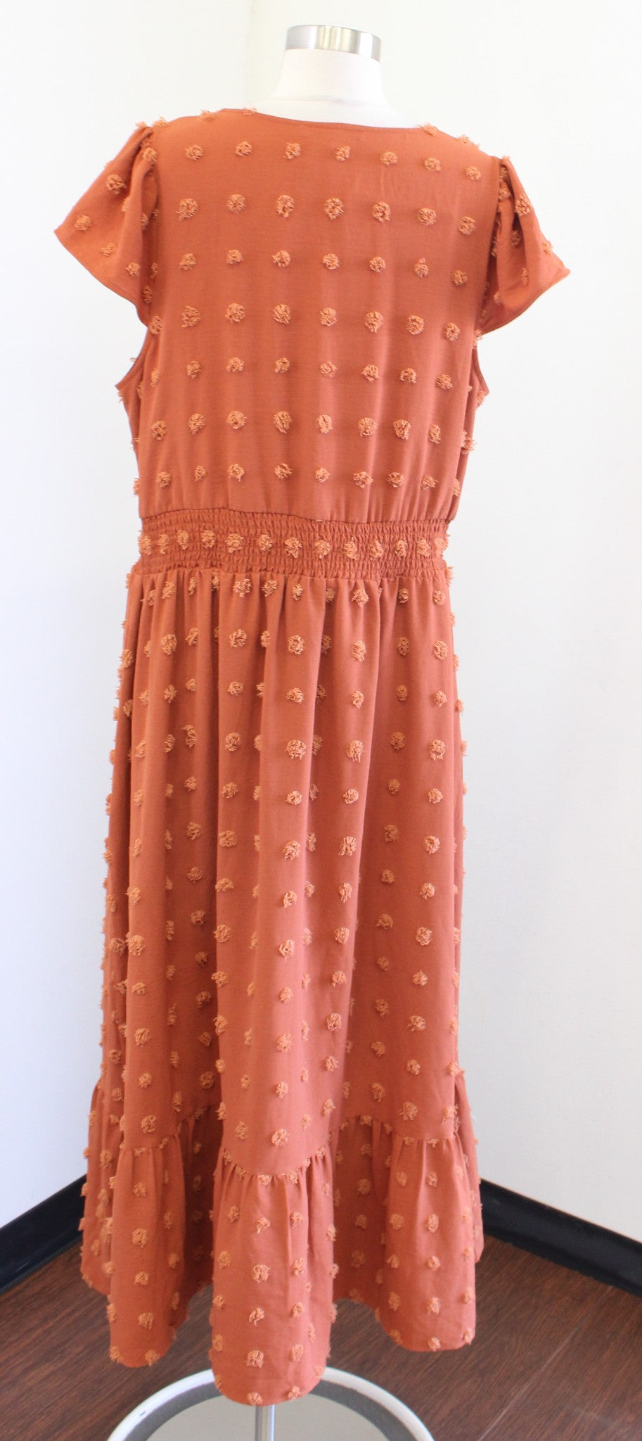 NWT Daniel Rainn Stitch Fix Burnt Orange Textured Polka Dot Maxi Dress Size 1X