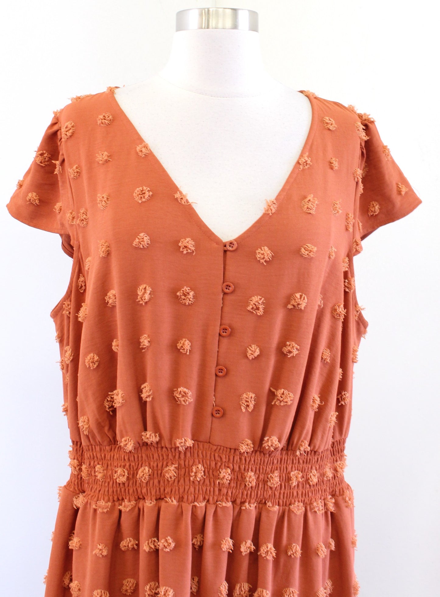 NWT Daniel Rainn Stitch Fix Burnt Orange Textured Polka Dot Maxi Dress Size 1X