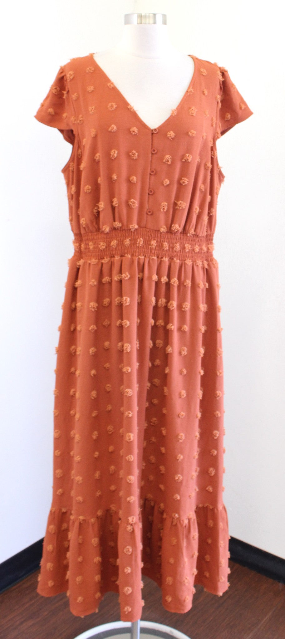 NWT Daniel Rainn Stitch Fix Burnt Orange Textured Polka Dot Maxi Dress Size 1X