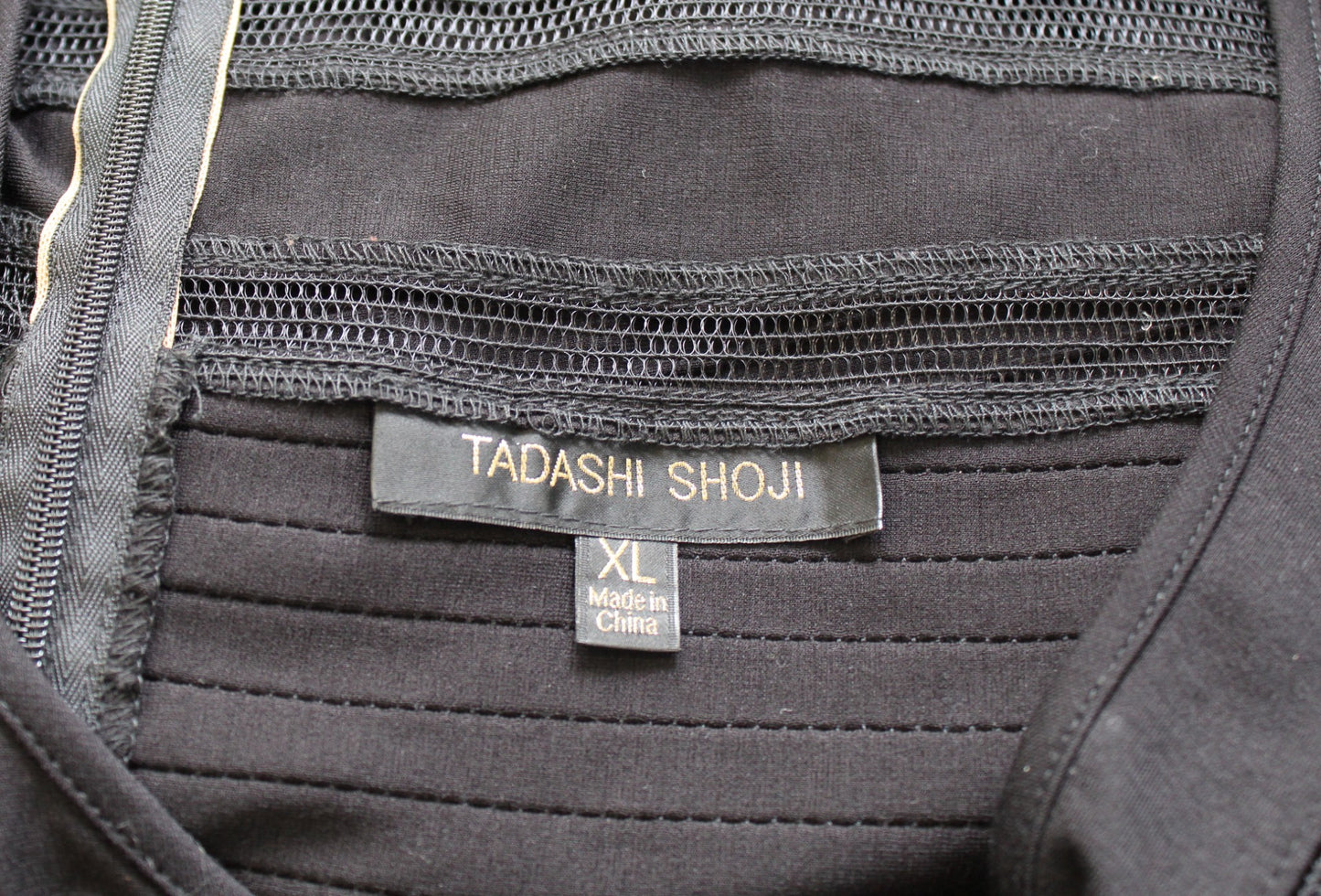 Tadashi Shoji Black Cutout Mesh 3/4 Sleeve Ruffle Flounce Hem Cocktail Dress XL