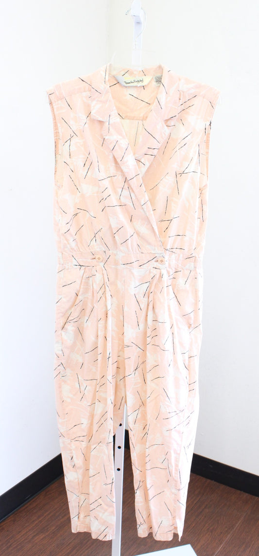 Vtg 80s 90s Diane Von Furstenberg Peach Geometric Print Jumpsuit Size M Retro