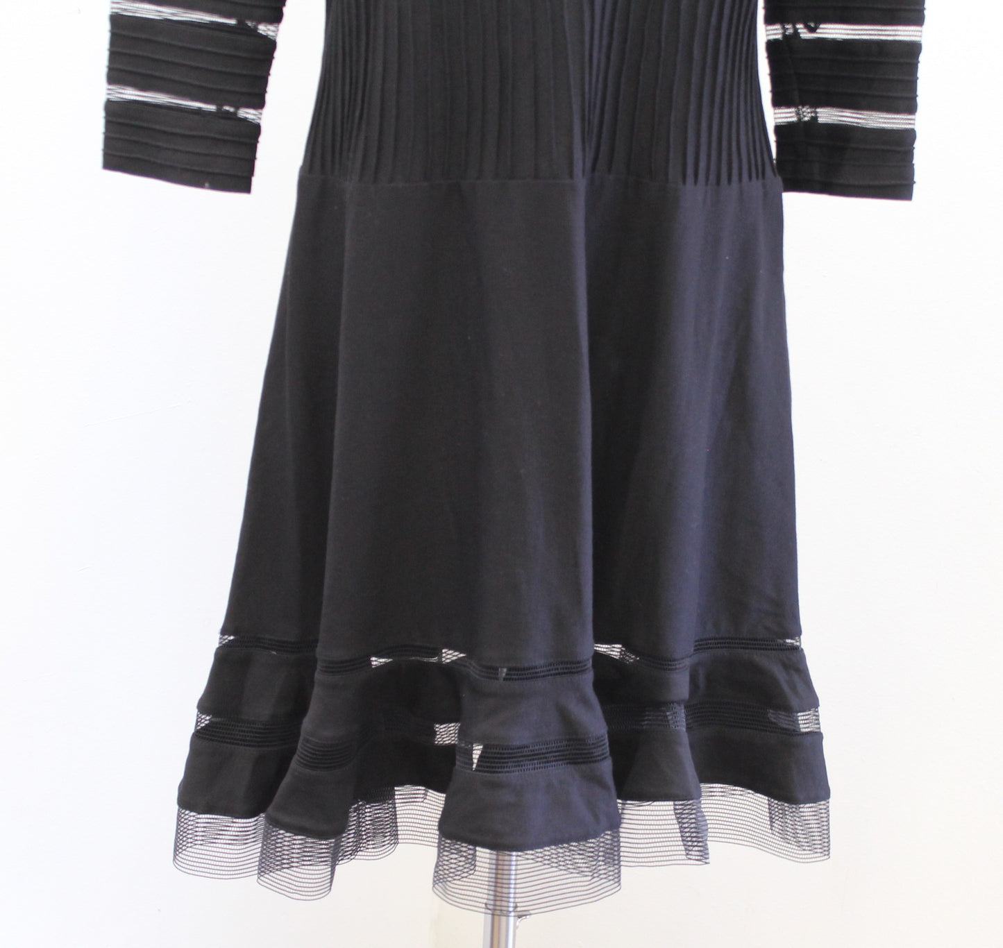 Tadashi Shoji Black Cutout Mesh 3/4 Sleeve Ruffle Flounce Hem Cocktail Dress XL