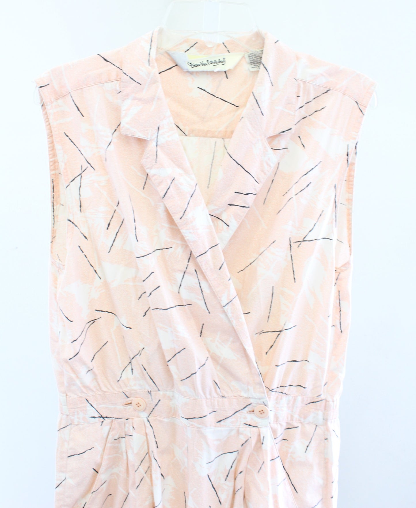 Vtg 80s 90s Diane Von Furstenberg Peach Geometric Print Jumpsuit Size M Retro