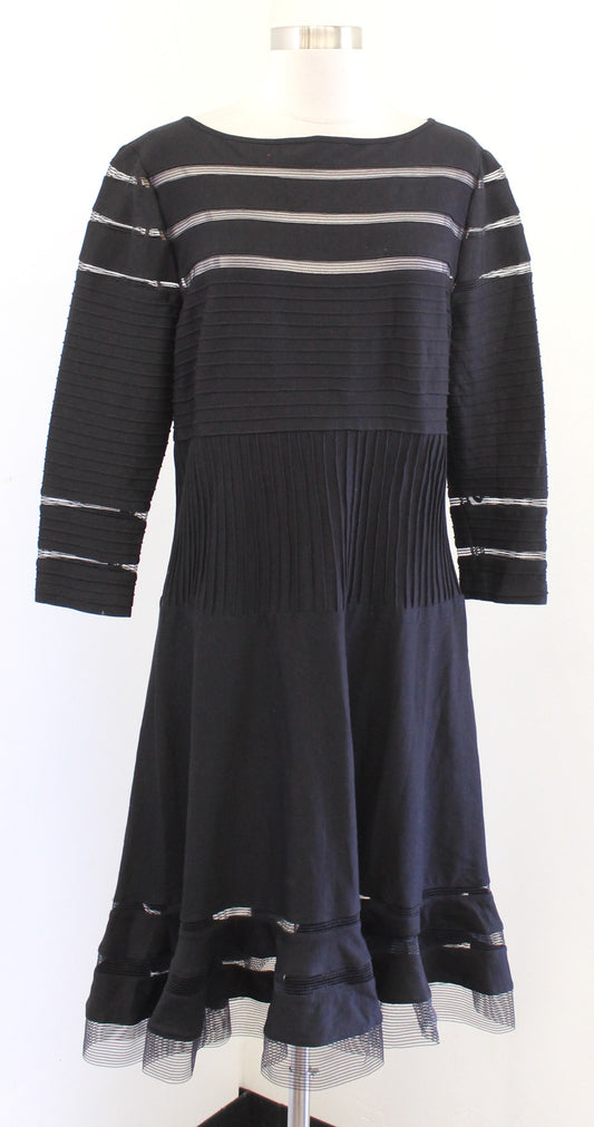 Tadashi Shoji Black Cutout Mesh 3/4 Sleeve Ruffle Flounce Hem Cocktail Dress XL
