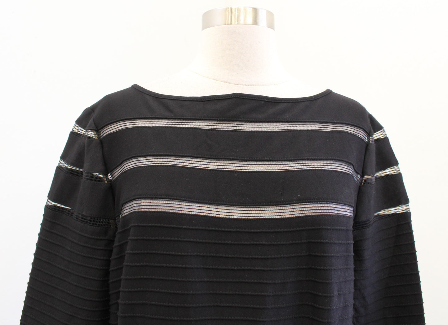 Tadashi Shoji Black Cutout Mesh 3/4 Sleeve Ruffle Flounce Hem Cocktail Dress XL