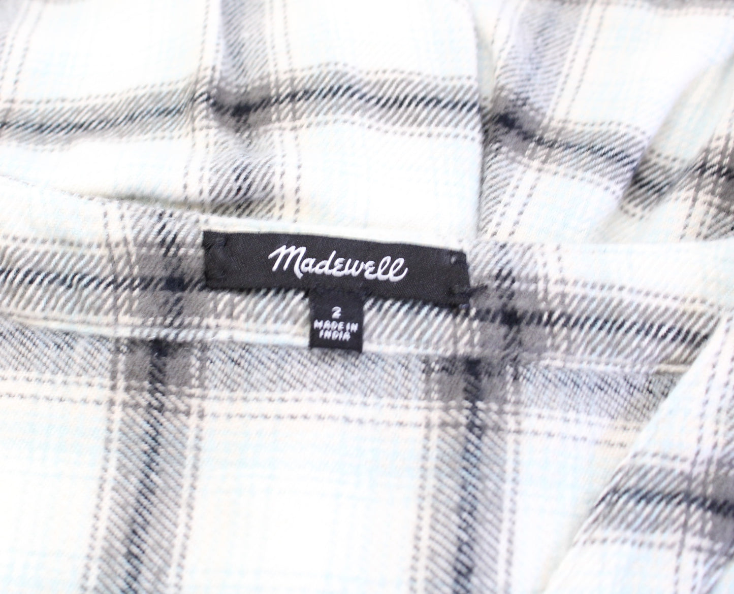 Madewell Plaid Flannel Knit Button Accent Midi Dress Size 2 Gray Mint V Neck