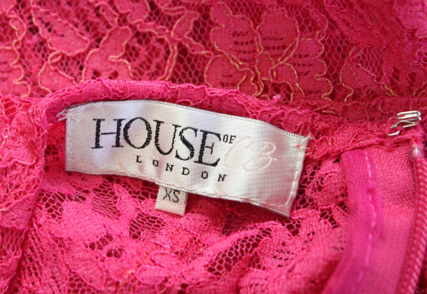House of CB Pink Metallic Sheer Lace Bodice Bodycon Maxi Dress Size XS Evening