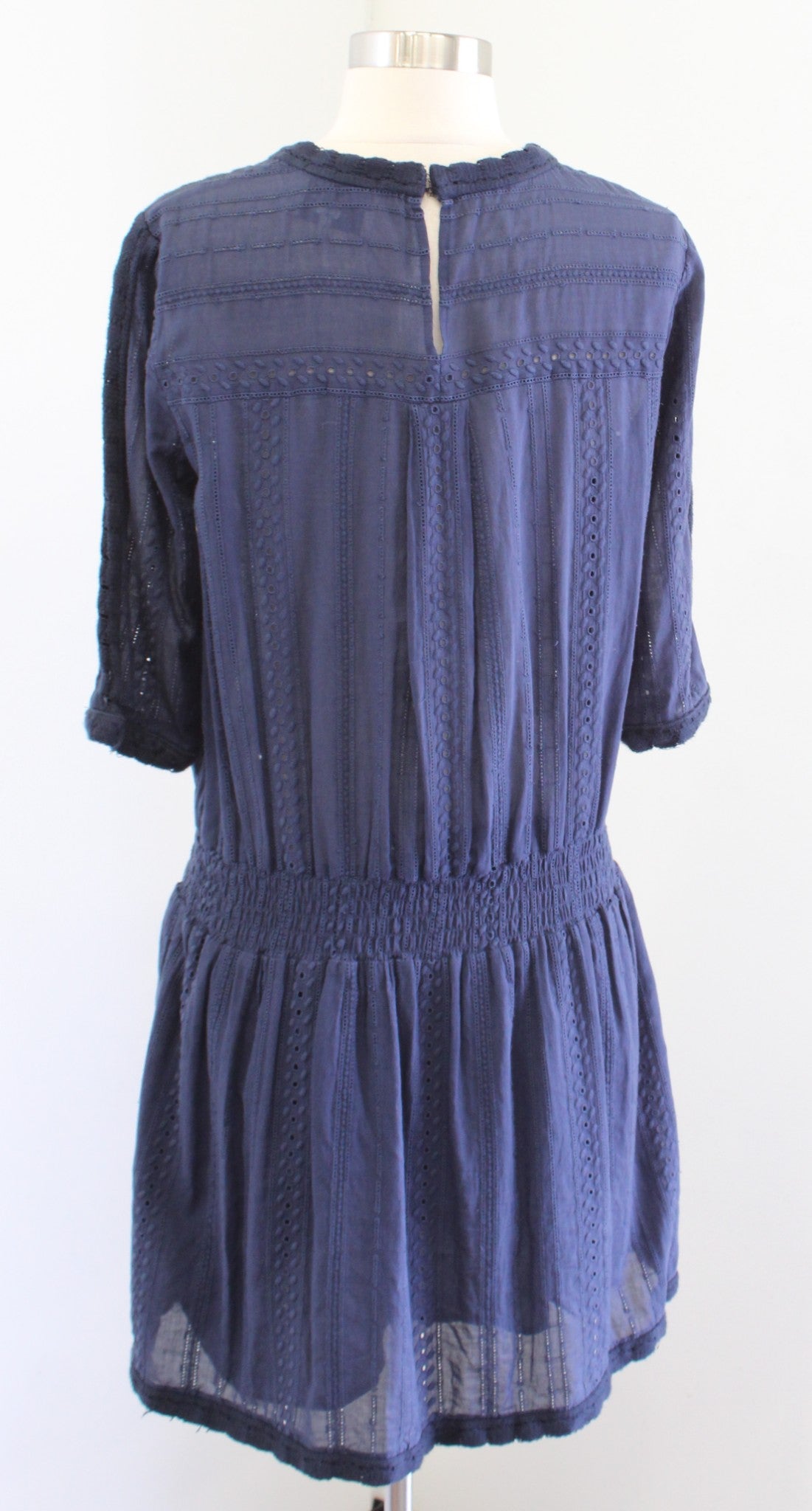 Sea New York Navy Blue Floral Lace Insert Smocked Casual Dress Size 6