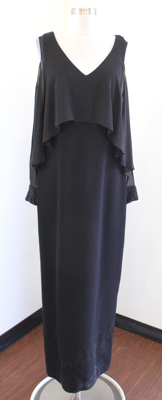 NWT Calvin Klein Black Cold Shoulder Cape Style Sleeve Evening Formal Dress Sz 6
