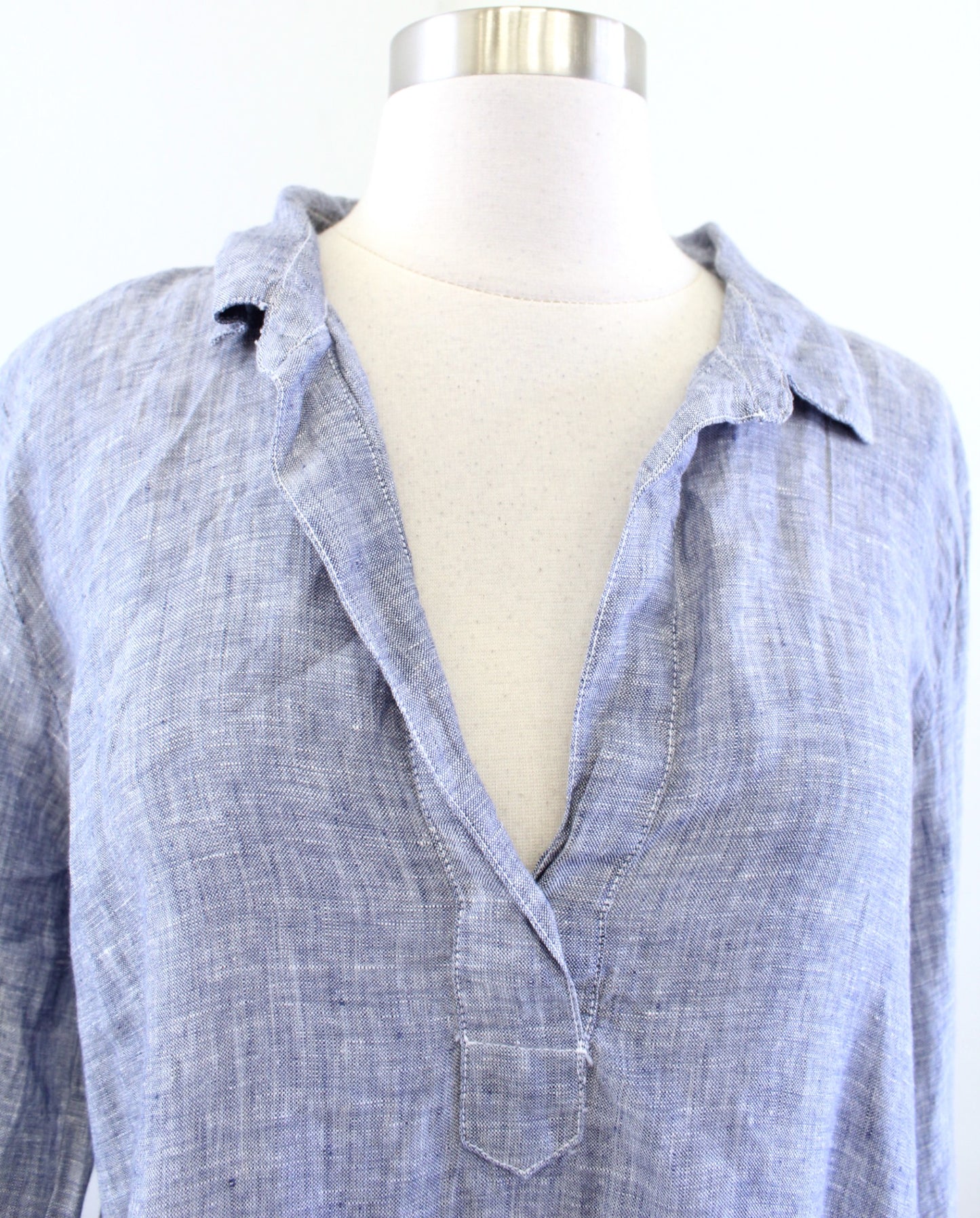 CP Shades Womens Blue 100% Linen V Neck Popover Tunic Top Blouse Sz S Lagenlook