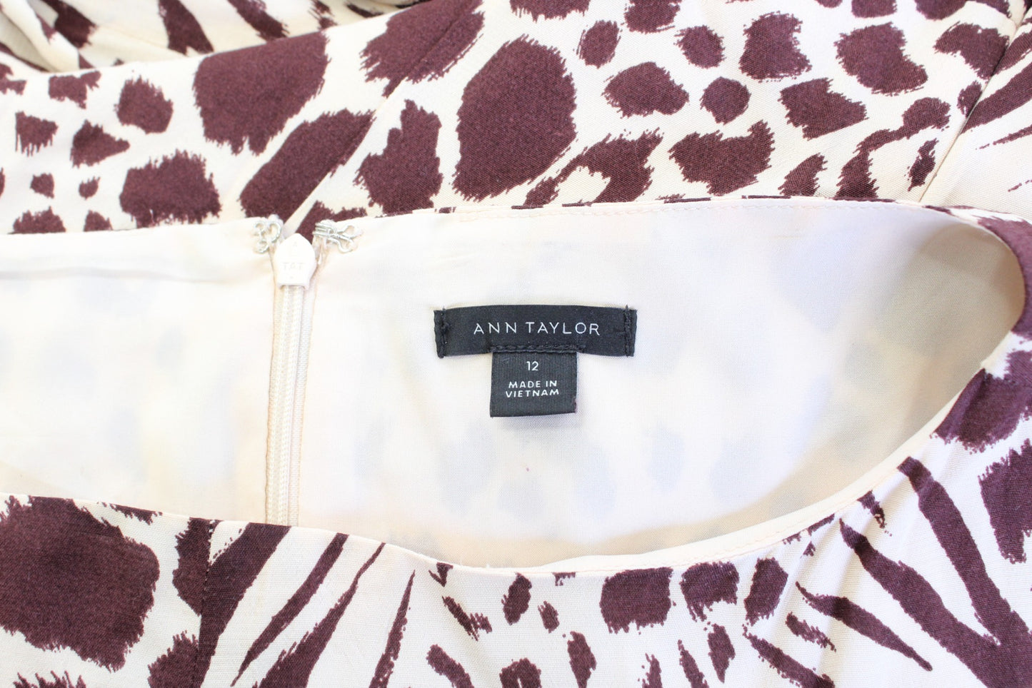 Ann Taylor Brown Beige Mixed Animal Print Tie Waist Midi Dress Size 12 Cheetah