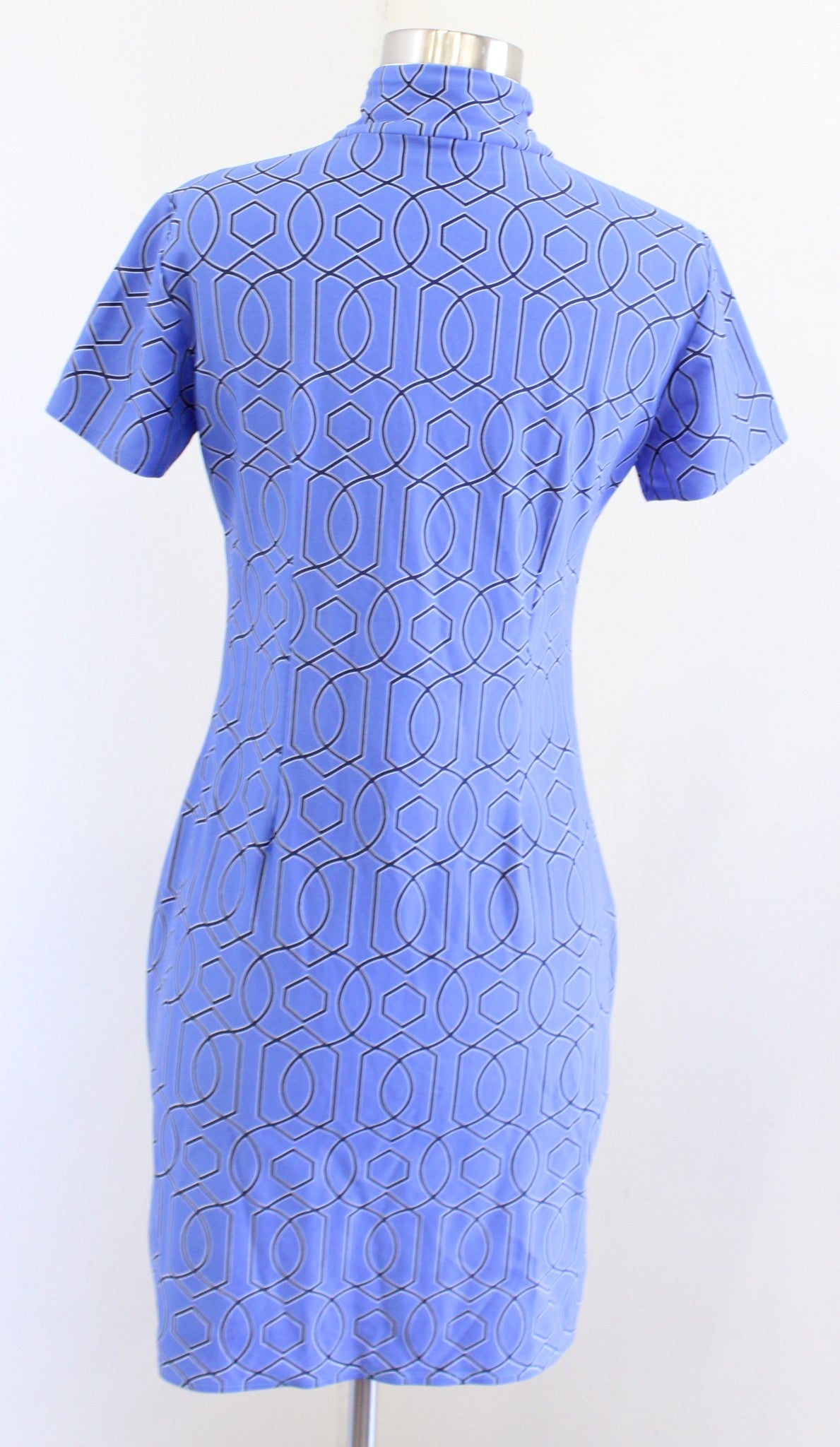 Jude Connally Blue Geometric Print Short Sleeve Zipper Neckline Dress Size XS