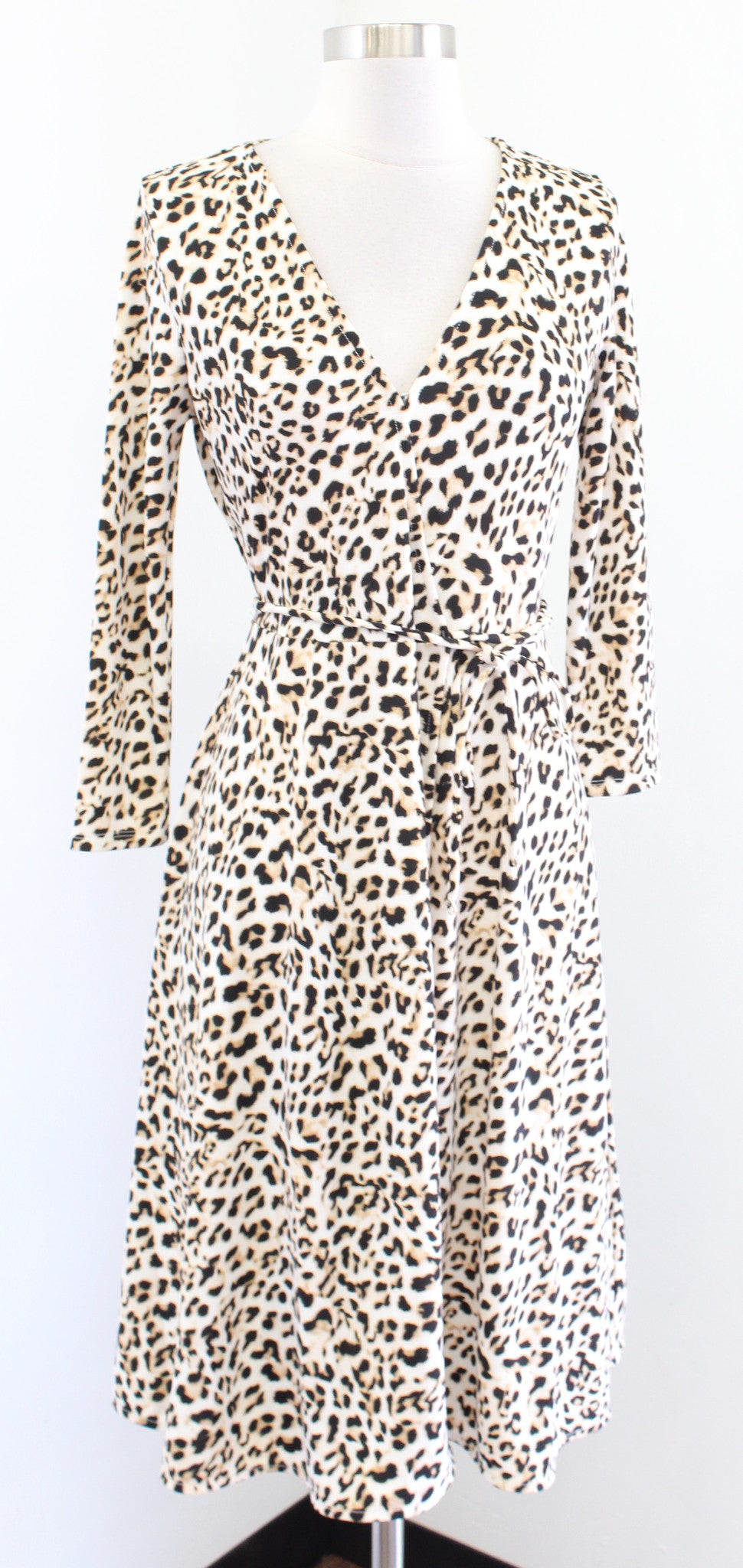 NWT Banana Republic Leopard Print Jersey Wrap Dress Size XS Ivory Black