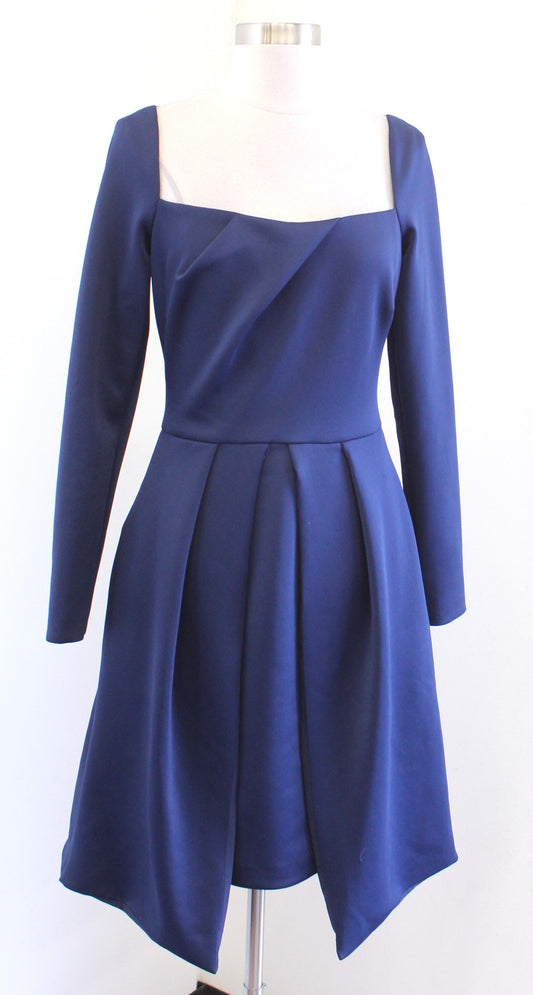 NWT Black Halo Eve Navy Blue Asymmetric Fit and Flare Cocktail Party Dress Sz 4