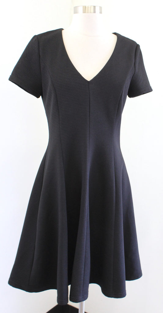 Hutch Anthropologie Vicki Black Ribbed V Neck Fit and Flare Dress Size S A Line