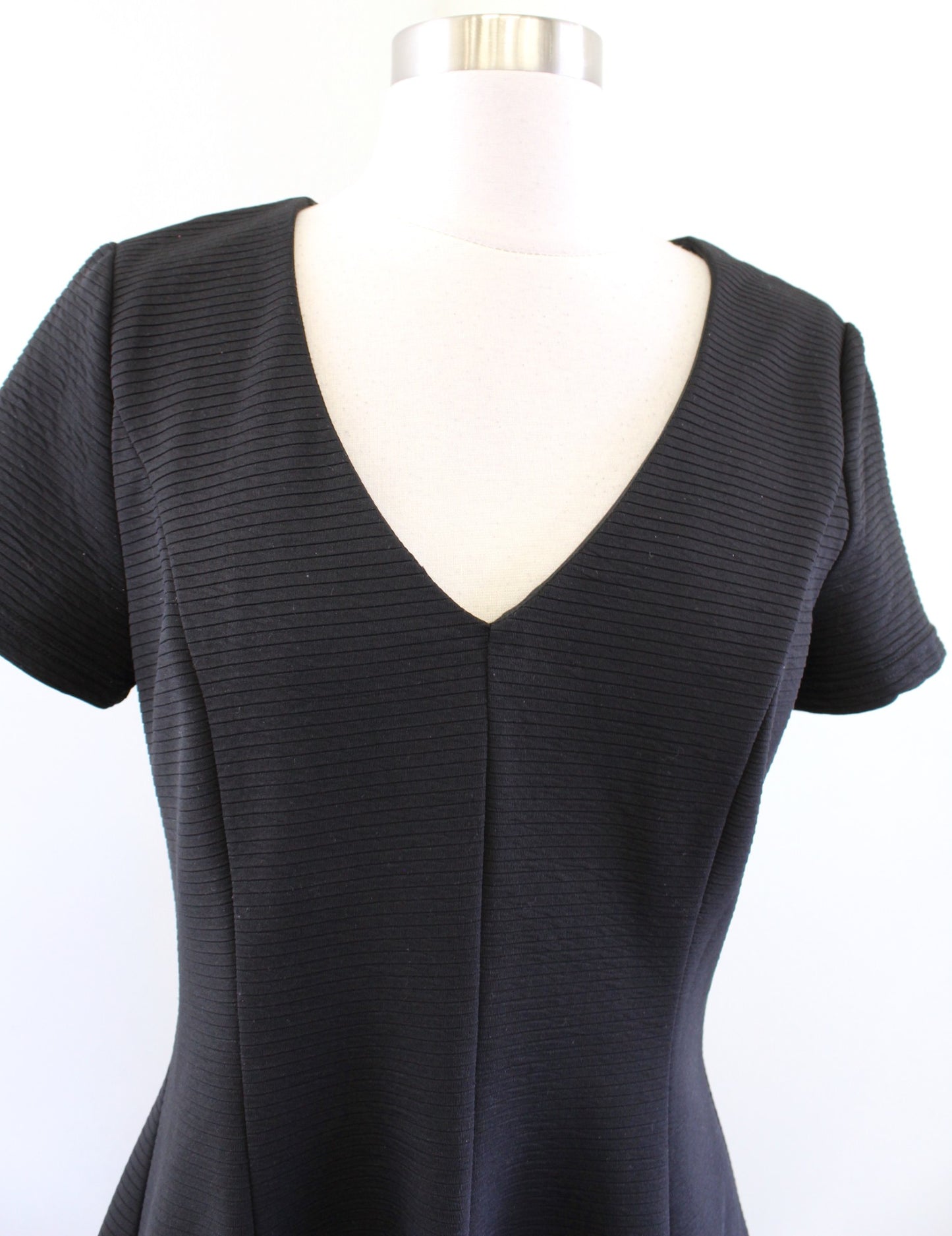 Hutch Anthropologie Vicki Black Ribbed V Neck Fit and Flare Dress Size S A Line