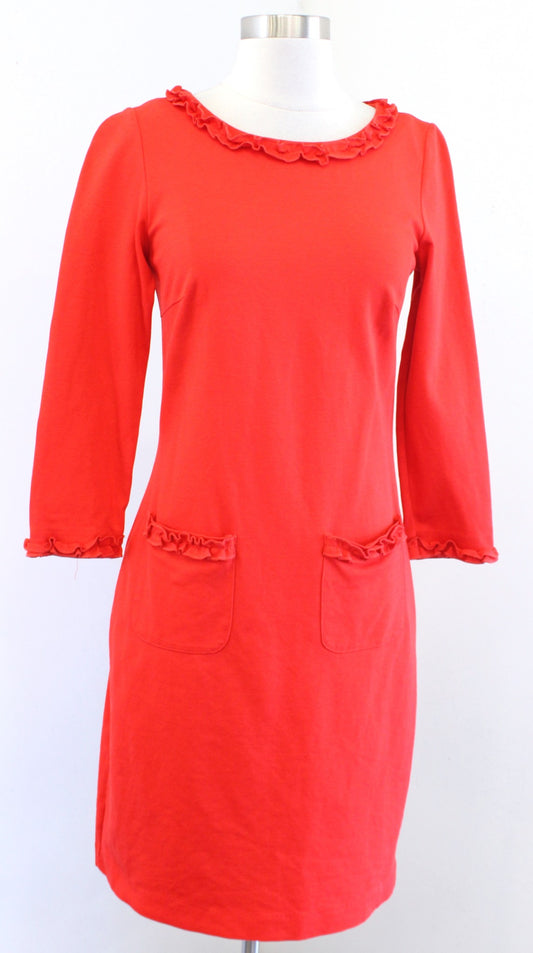 Boden Miranda Red-Orange Ponte Knit Ruffle Trim Dress 3/4 Sleeve Size 2R 2