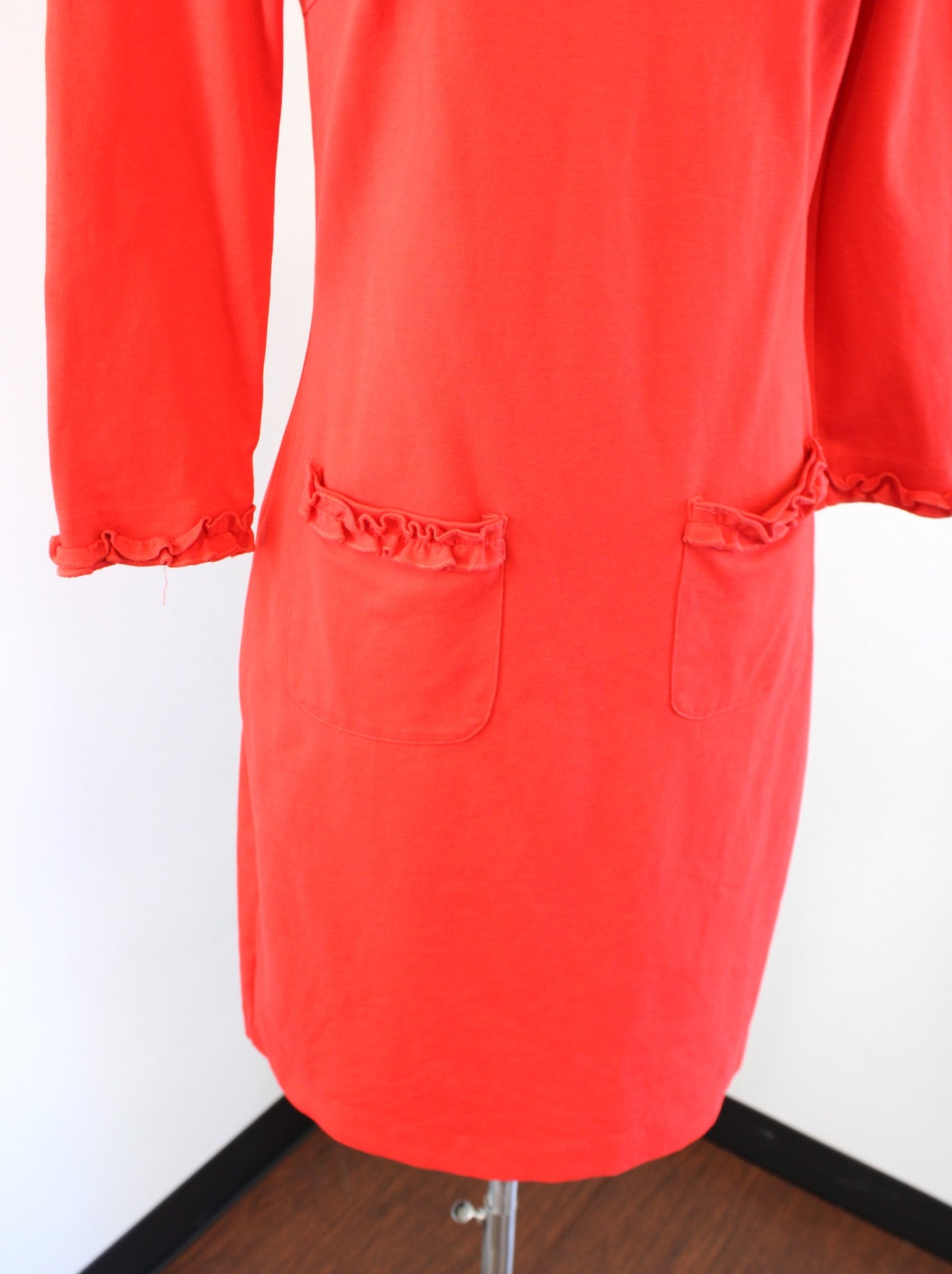 Boden Miranda Red-Orange Ponte Knit Ruffle Trim Dress 3/4 Sleeve Size 2R 2