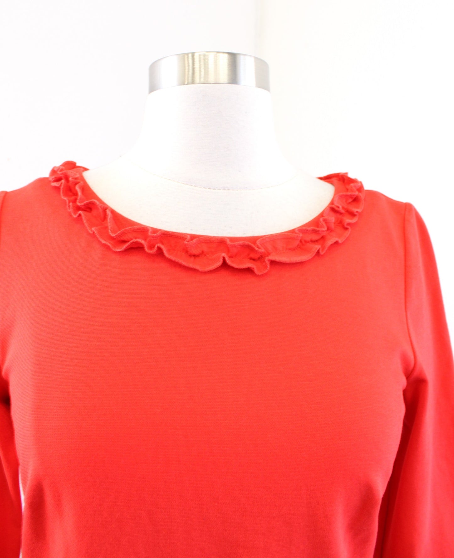 Boden Miranda Red-Orange Ponte Knit Ruffle Trim Dress 3/4 Sleeve Size 2R 2