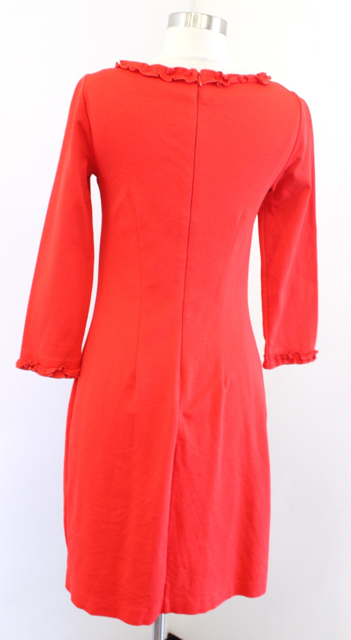 Boden Miranda Red-Orange Ponte Knit Ruffle Trim Dress 3/4 Sleeve Size 2R 2