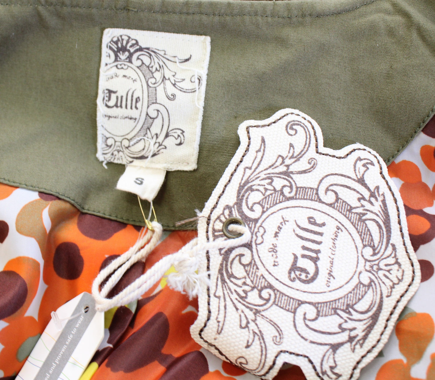 NWT Tulle Army Green Double Breasted Belted Cape Style Jacket Size S