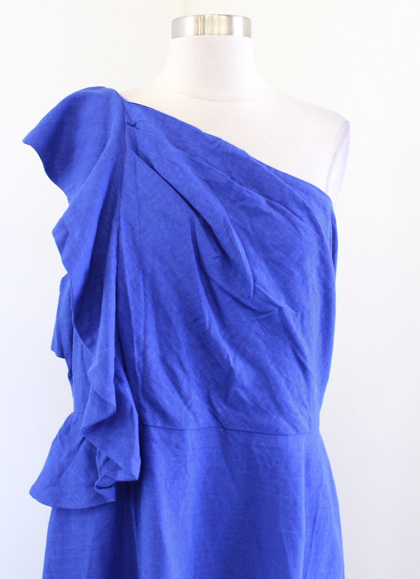 NWT City Chic Escapism Blue Ruffle One Shoulder Mid Maxi Dress Linen Size 16