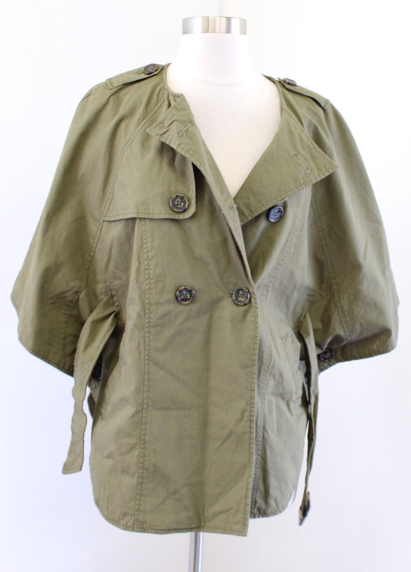 NWT Tulle Army Green Double Breasted Belted Cape Style Jacket Size S