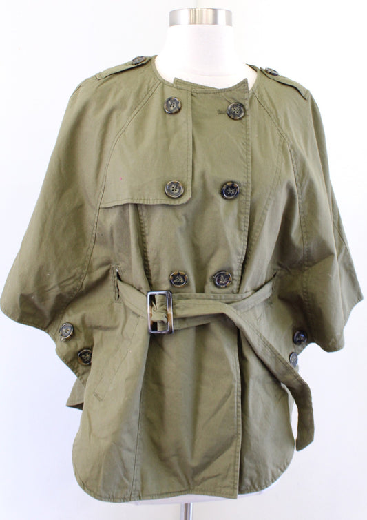NWT Tulle Army Green Double Breasted Belted Cape Style Jacket Size S