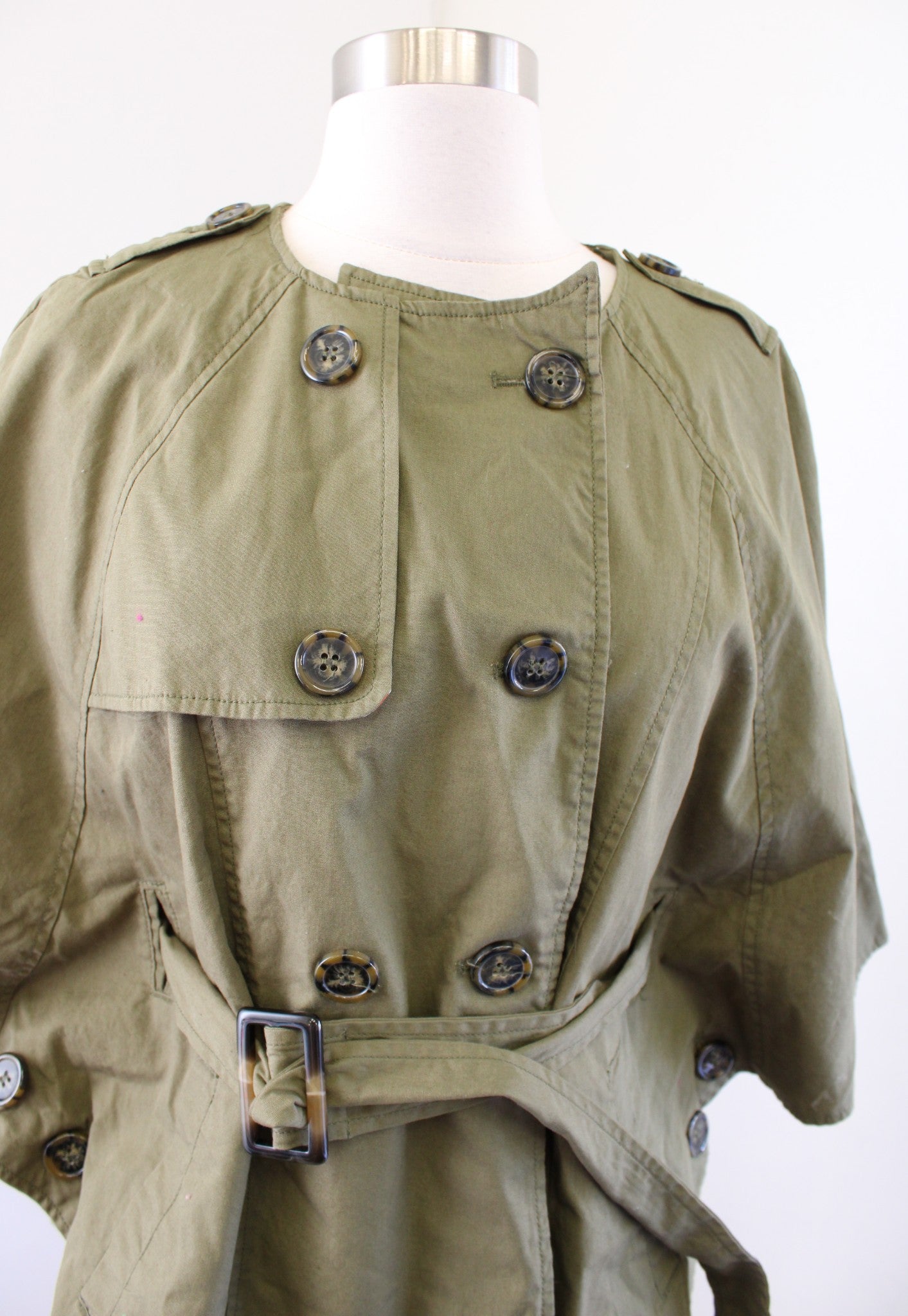 NWT Tulle Army Green Double Breasted Belted Cape Style Jacket Size S