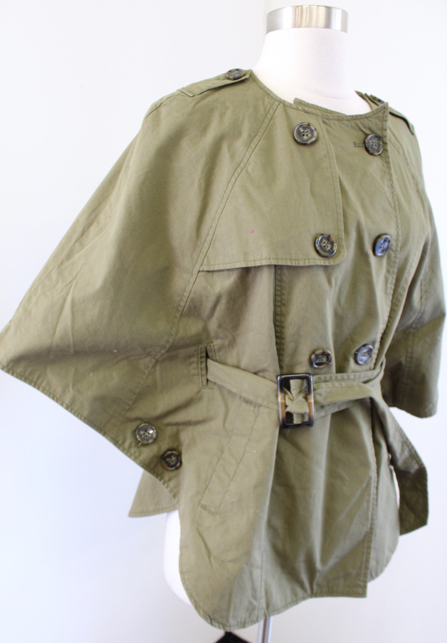 NWT Tulle Army Green Double Breasted Belted Cape Style Jacket Size S