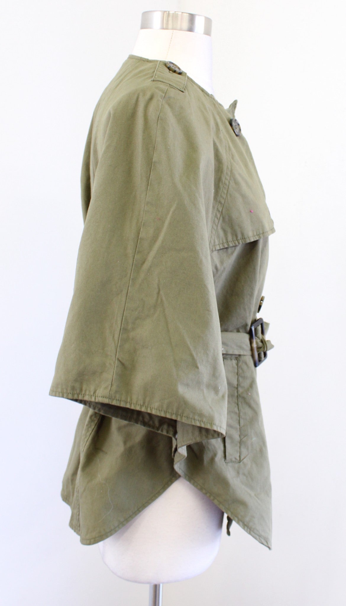 NWT Tulle Army Green Double Breasted Belted Cape Style Jacket Size S