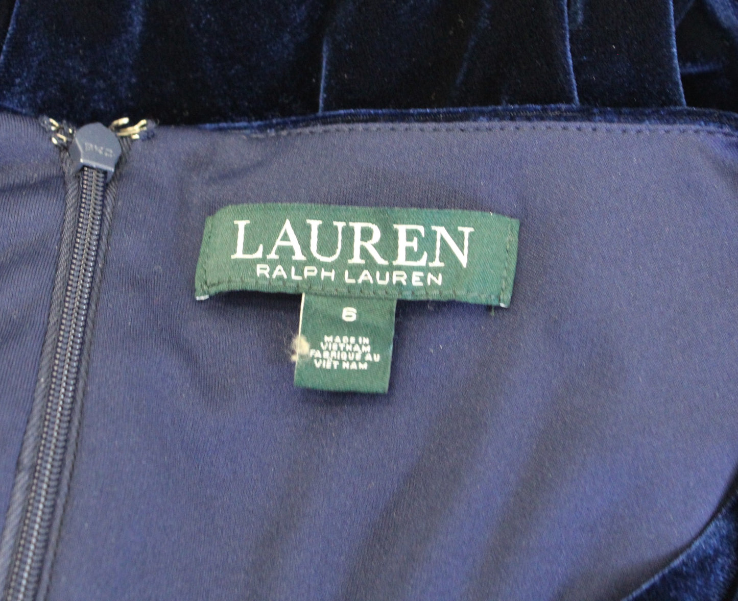 Lauren Ralph Lauren Blue Velvet Asymmetrical Neckline Ruched Sheath Dress Size 6