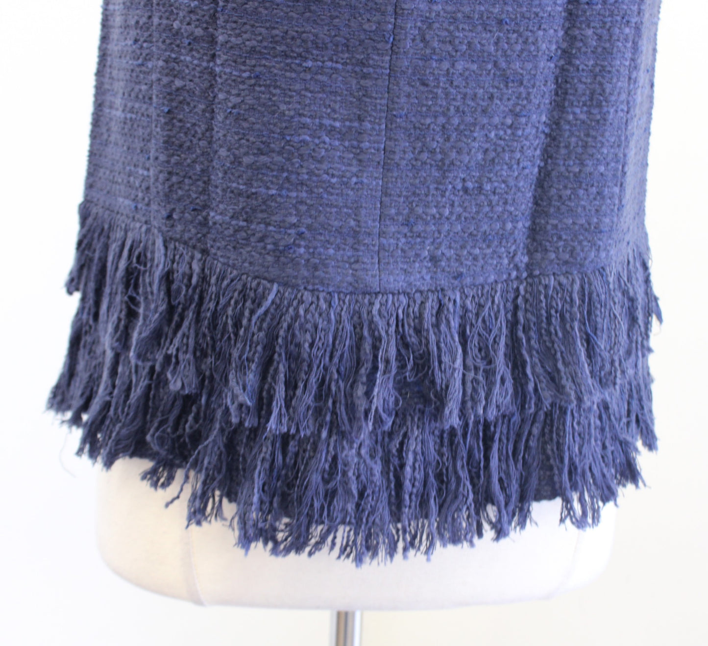 NWT Sail to Sable Navy Blue Nubby Tweed Fringe Trim Tank Top Blouse Size S