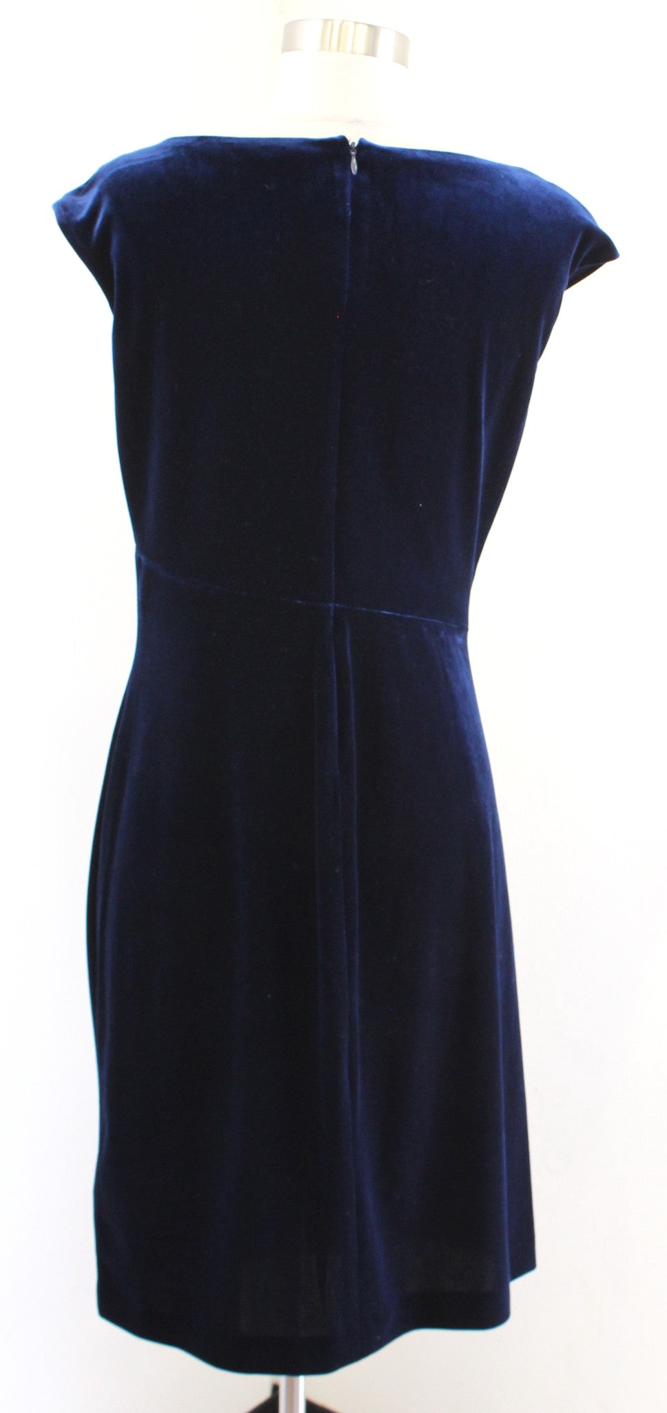 Lauren Ralph Lauren Blue Velvet Asymmetrical Neckline Ruched Sheath Dress Size 6
