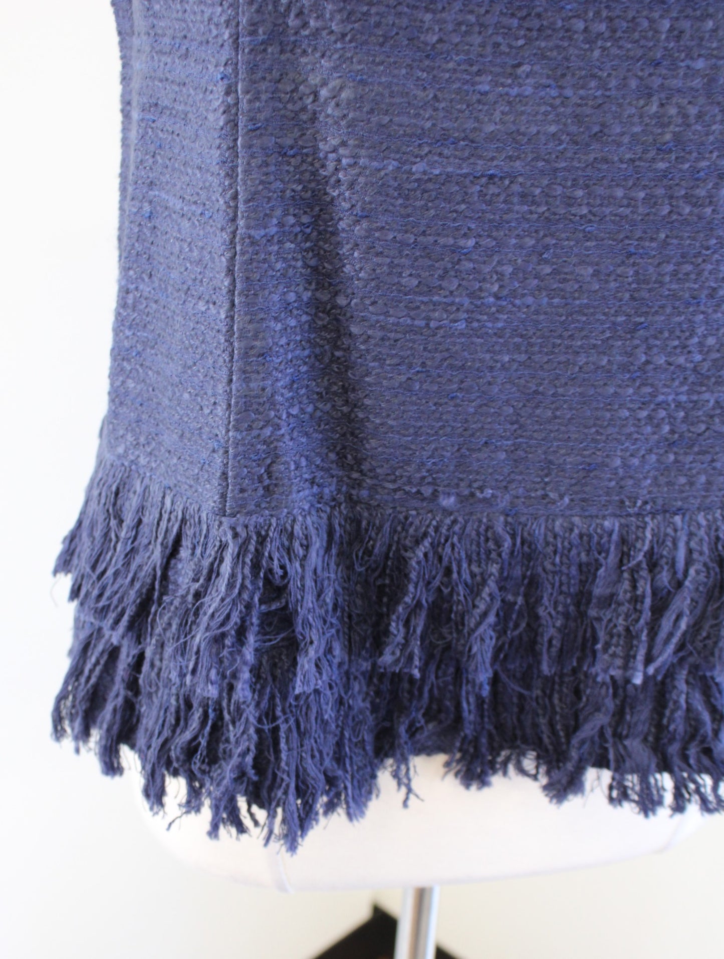 NWT Sail to Sable Navy Blue Nubby Tweed Fringe Trim Tank Top Blouse Size S