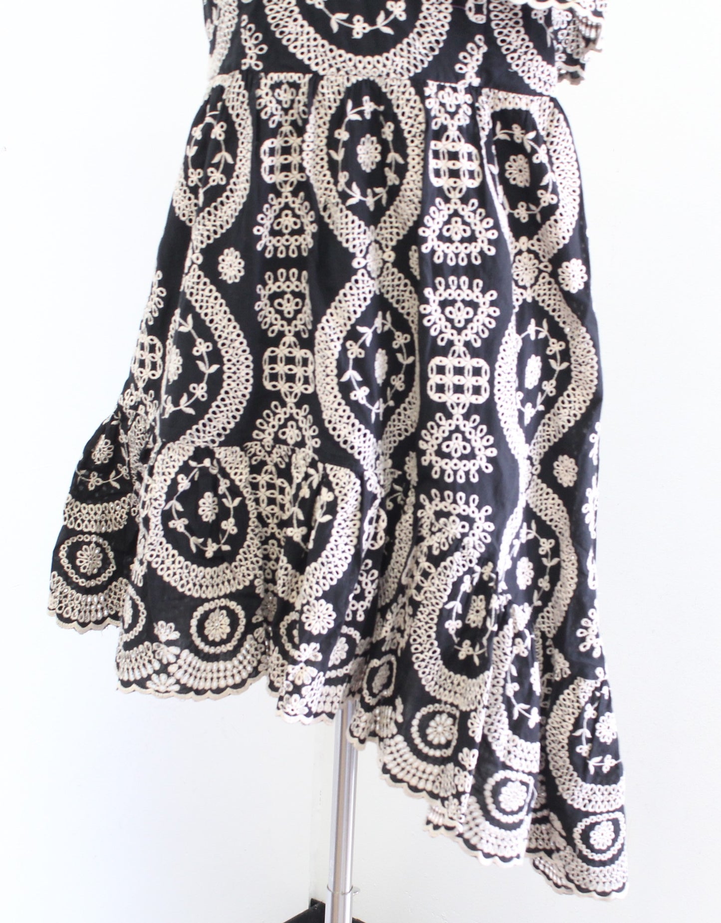 Love Shack Fancy Pamela Embroidered Asymmetrical Hem One Shoulder Dress Ruffle L
