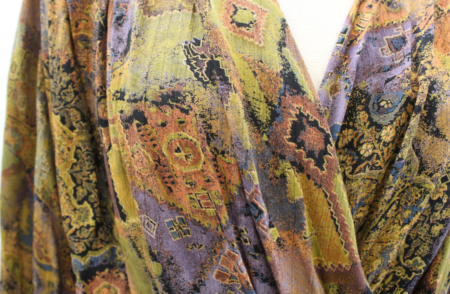 Vtg 80s 90s Abstract Print Surplice Ruched Smocked Top Blouse Size 12 Retro