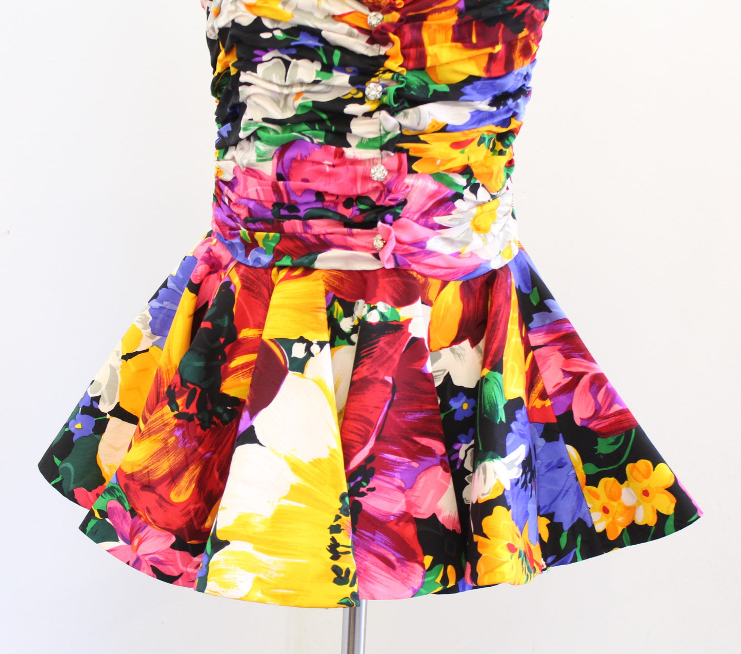 Vtg 80s Raul Blanco Strapless Ruffle Peplum Flared Top Blouse sz 12 Retro Party