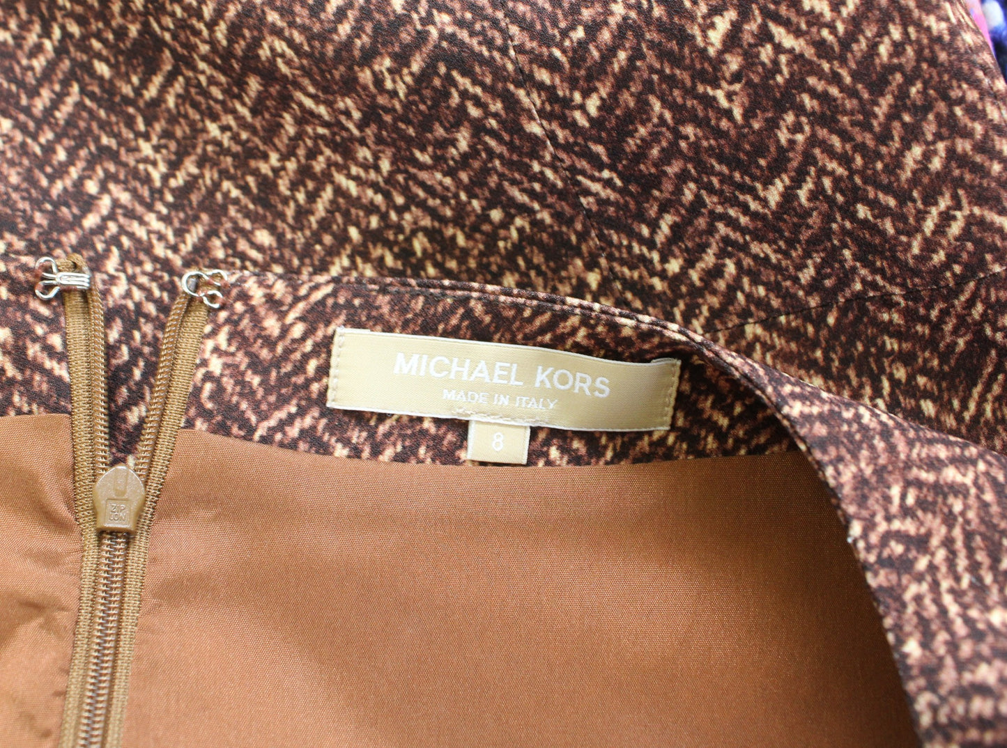 Michael Kors Collection Italy Brown Herringbone Belted Sheath Dress Sz 8 V Neck