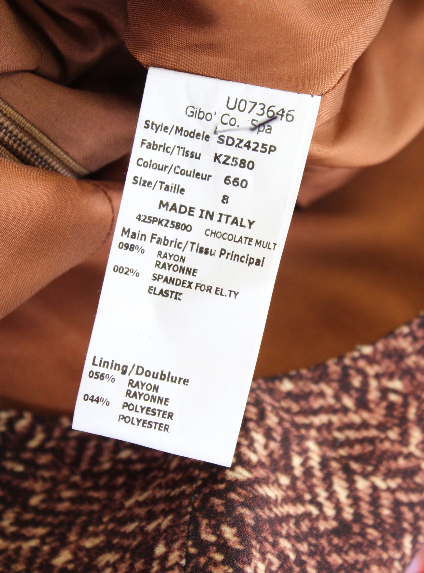 Michael Kors Collection Italy Brown Herringbone Belted Sheath Dress Sz 8 V Neck