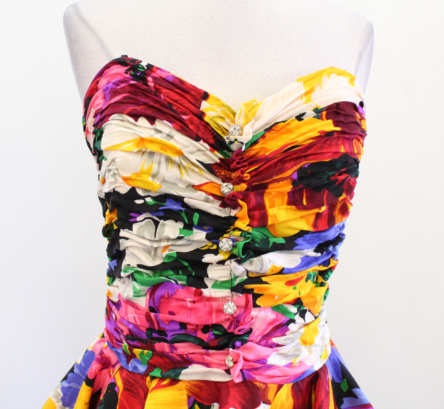 Vtg 80s Raul Blanco Strapless Ruffle Peplum Flared Top Blouse sz 12 Retro Party